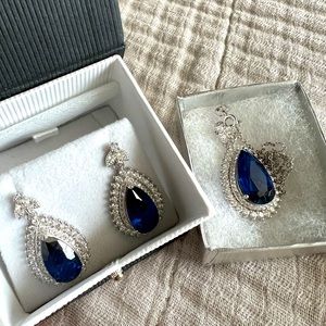 Sapphire & White Topaz Earring and Necklace Set